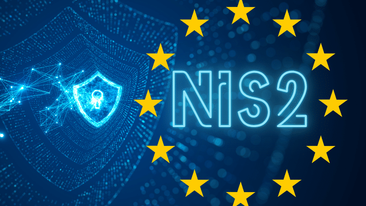 NIS2 im Kontext zu Domains: visualisiert durch ein Schloss, die EU Sterne und ein NIS2 Schriftzug